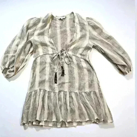 Blue Island Women’s Striped Swim Cover Up Metallic Threading Tassels Sz S - Picture 1 of 9